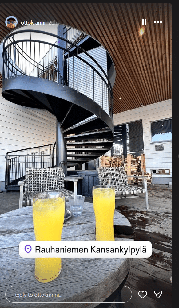 Otto Kranni Instagram story näyttää hetken Rauhaniemen kansankylpylästä Tampereella vaimonsa kanssa